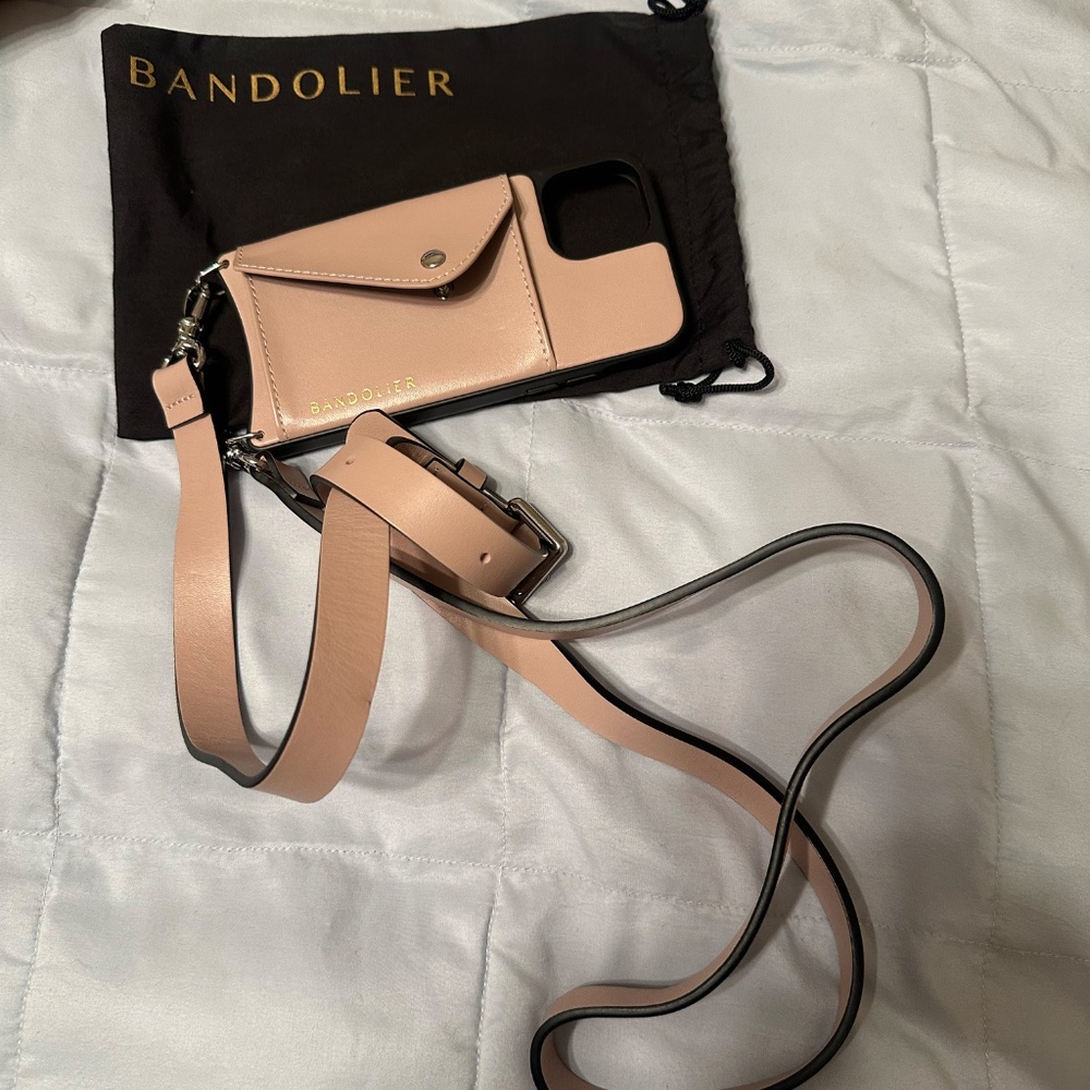 Emma Pebble Leather Crossbody Bandolier in Pink (Never used)